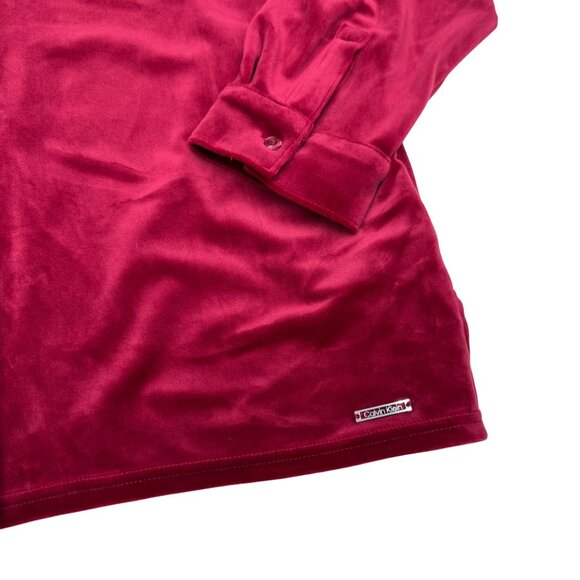 Calvin Klein Women's Red Velour Button-Up Front Stretch LS Shirt, Size L - Picture 5 of 9